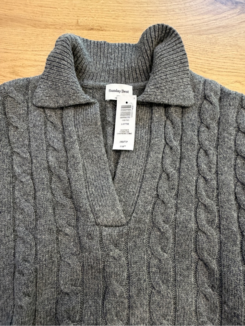Aritzia’s Sunday Best Lottie sweater 2XS NWT Heather Charcoal Merino Wool Cable